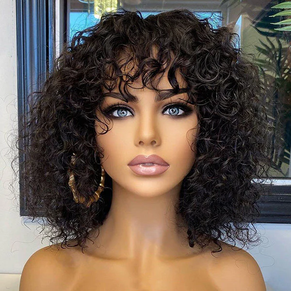 TianaHair Water Wave No Lace Wear Go Glueless Short Bob Wig with Bangs.