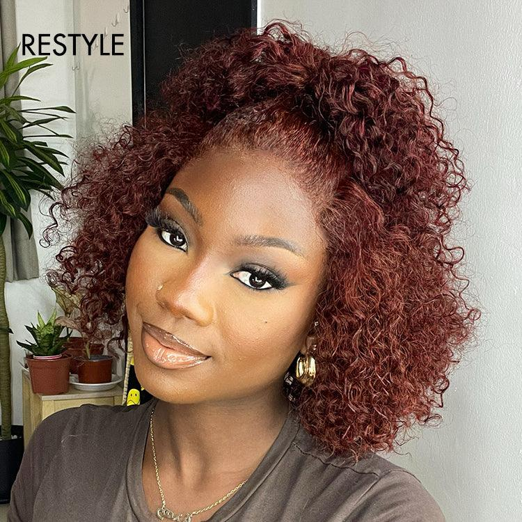 Reddish Brown Kinky Curly 4x4 Lace Wear And Go Glueless Short Curly Wig