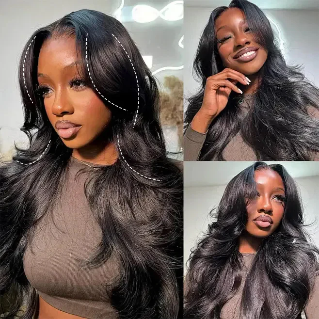 TianaHair Face-Framing Layered Cut Body Wave 9x6 Transparent Lace Wear Go Glueless Pre-everything Wig With Curtain Bangs.