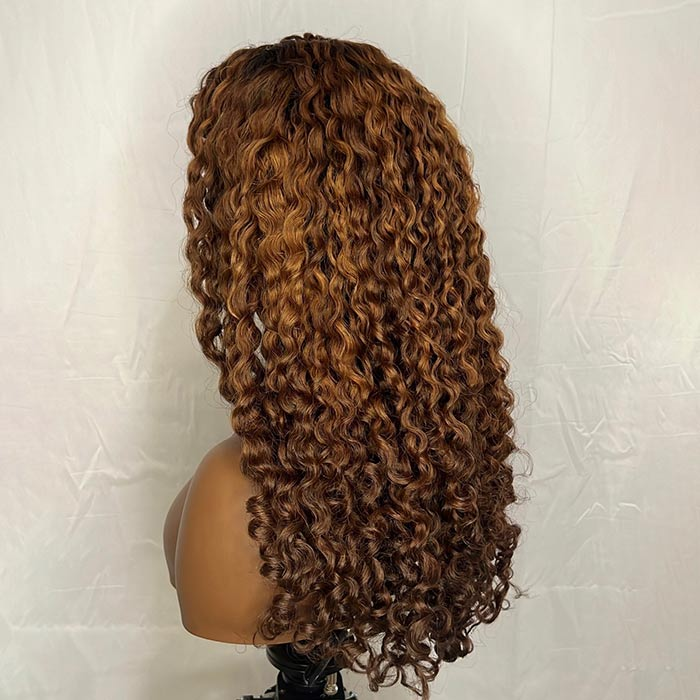4x4/7x5 Lace Ombre Black Brown 4C Edges Hairline Coily Curly Glueless Wig Human Hair