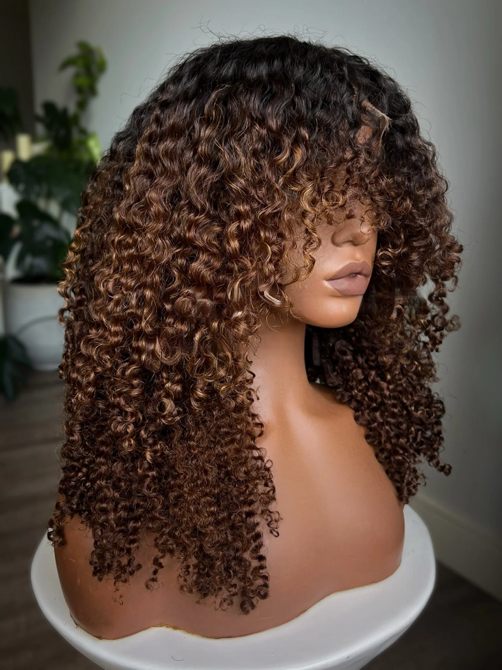 4x4/7x5 Lace Golden Chestnut Kinky Curly with Bangs Pre-Everything Wear Go Glueless Wig