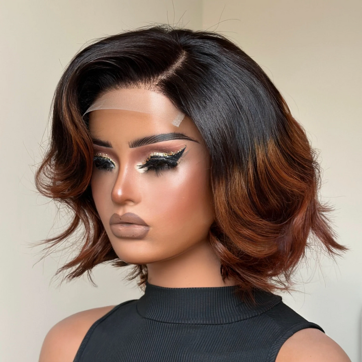 4x4 Lace Elegant Ombre Brown Color Loose Wave Glueless Wig