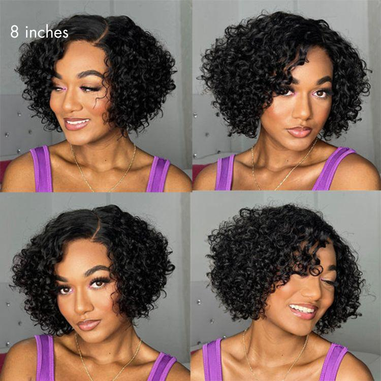 TianaHair Trendy Short Cut Curly 4x4 Closure Lace Put On And Go Glueless Left Side Part Wig 100% Human Hair.