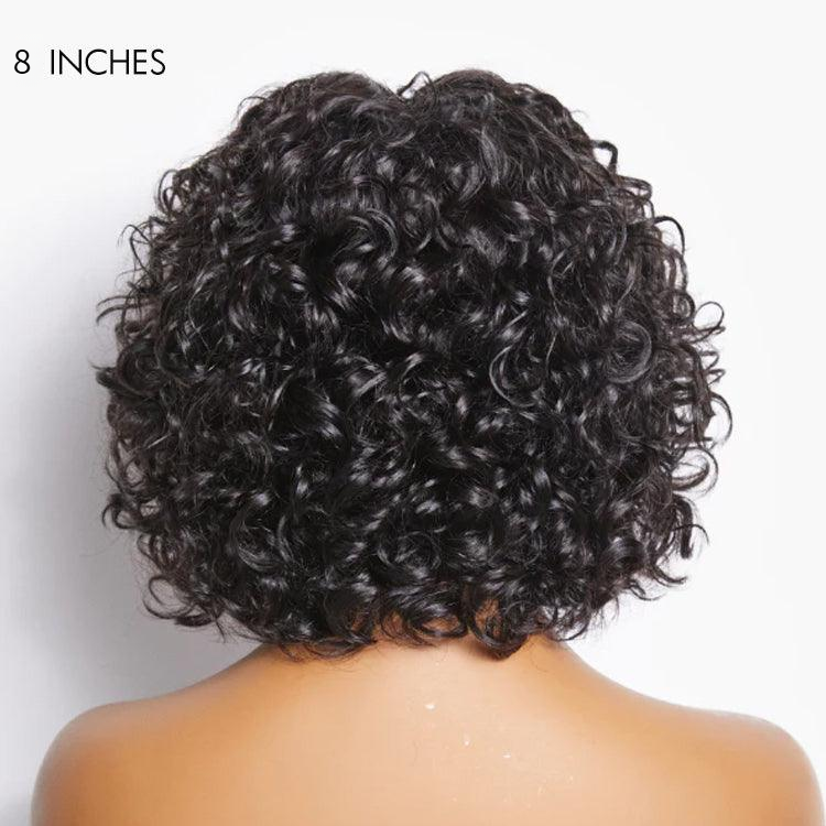 Light Weight Short Cut Water Wave Glueless No Lace Wig with Curly Bangs