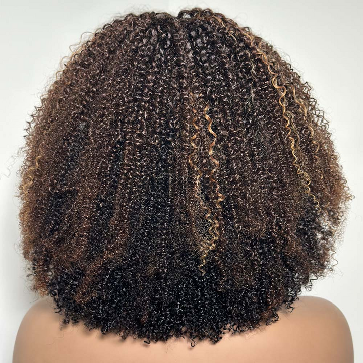 4x4/7x5 Lace Ombre Brown Highlights Afro Kinky Curly With Kinky Edges Bob Wig Pre-Everyhthing Wear Go Glueless Wig