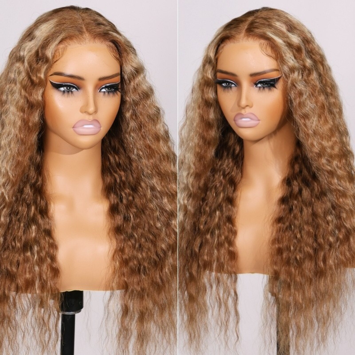 TianaHair Wear Go 6x4 Brown Highlight Wigs Water Wave Pre-plucked Glueless Lace Wigs.