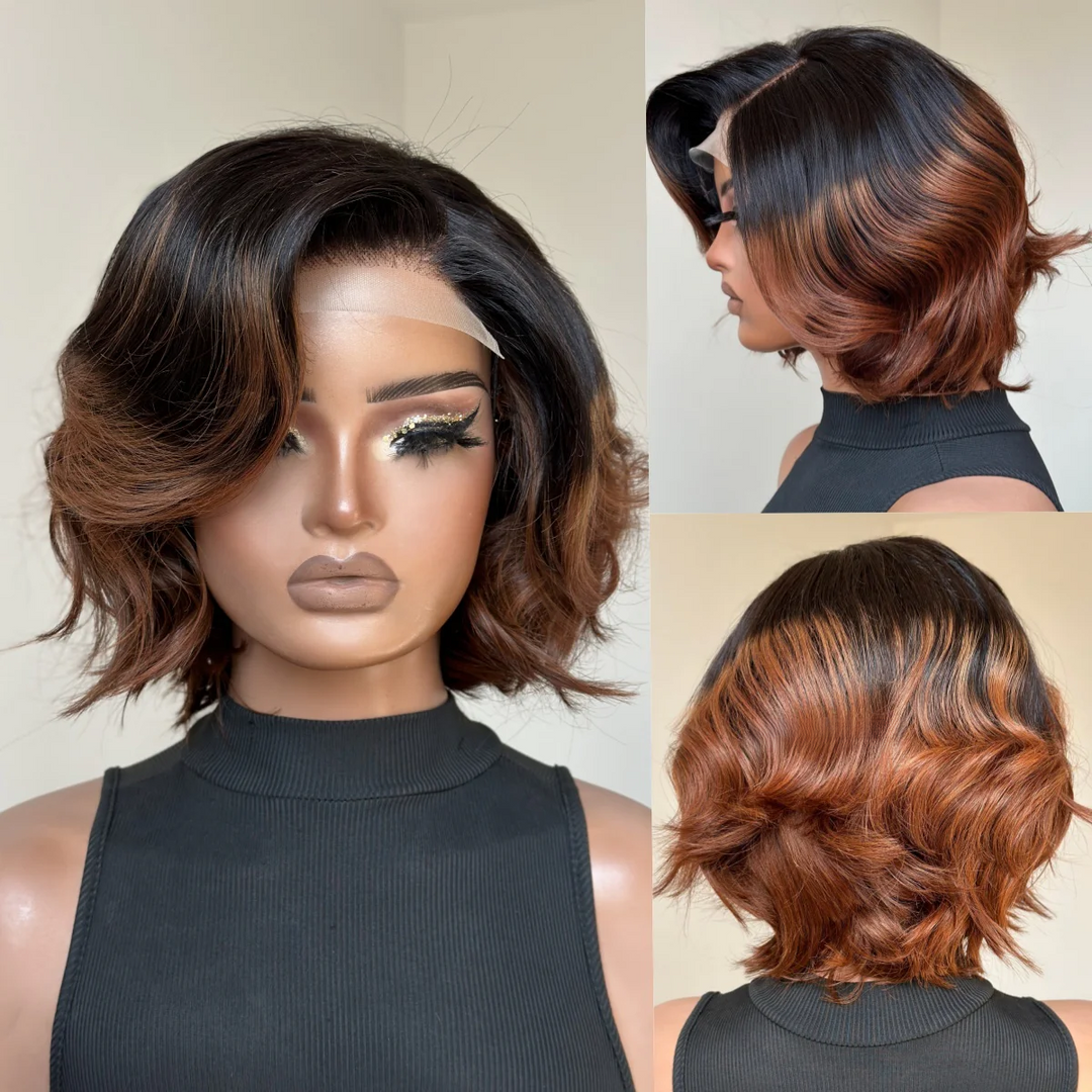 4x4 Lace Elegant Ombre Brown Color Loose Wave Glueless Wig