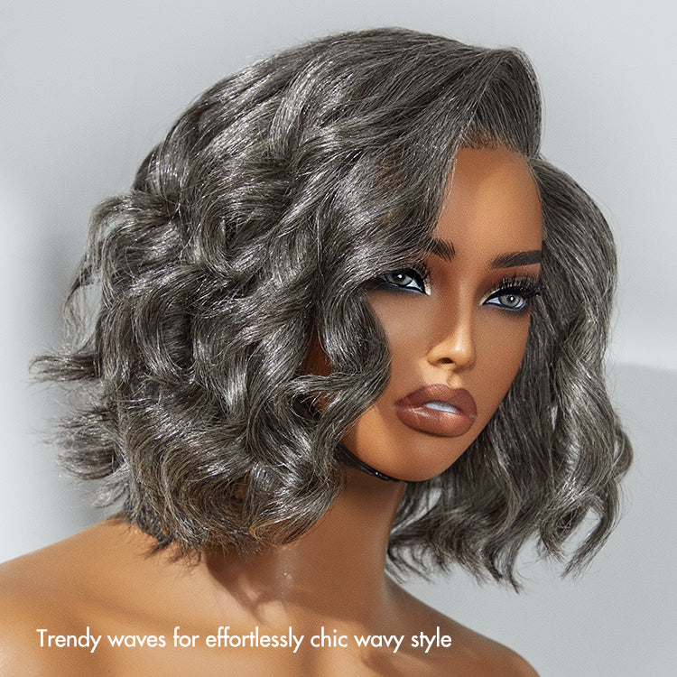 Elegant Salt & Pepper Loose Body Wave Glueless 4x4 Lace Short Wig