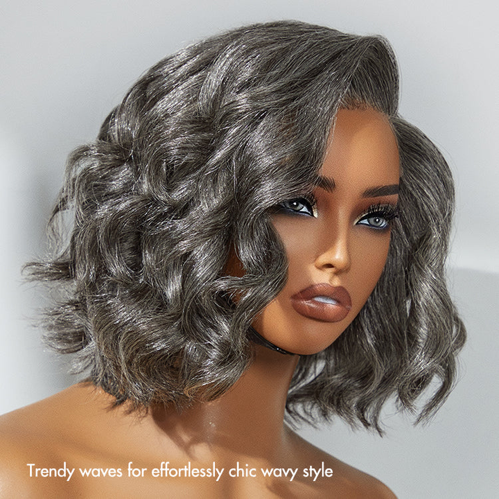 Elegant Salt & Pepper Loose Body Wave Glueless 4x4 Lace Short Wig