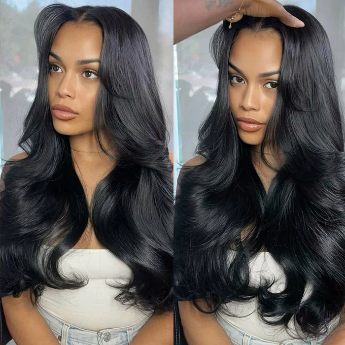 4x4/7x5 Lace Butterfly Haircut Curtain Bangs Body Wave Glueless Wig Human Hair