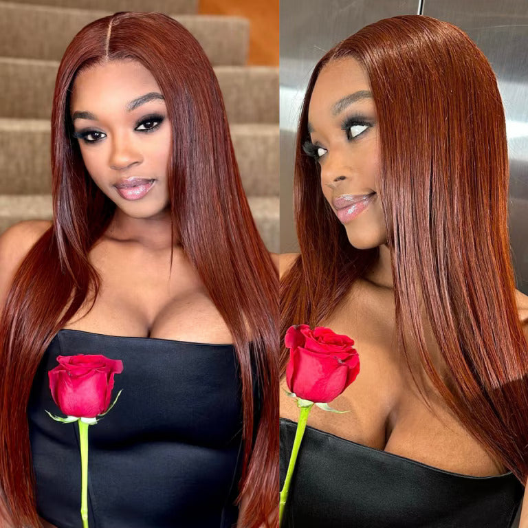 TianaHair Wear Go 6x4 Reddish Brown Glueless Wig Pre Plucked Silky Straight Wig.