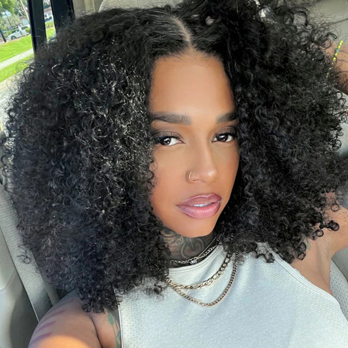 Perruque Afro Kinky Curly 6x4 pré-assemblée et transparente en dentelle sans colle 