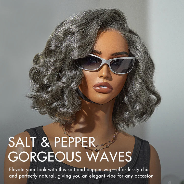 Elegant Salt & Pepper Loose Body Wave Glueless 4x4 Lace Short Wig