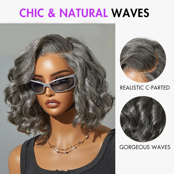 Elegant Salt & Pepper Loose Body Wave Glueless 4x4 Lace Short Wig