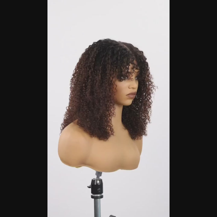 4x4/7x5 Lace Ombre Chocolate Brown Afro Kinky Coily Layered Cut Glueless Wig