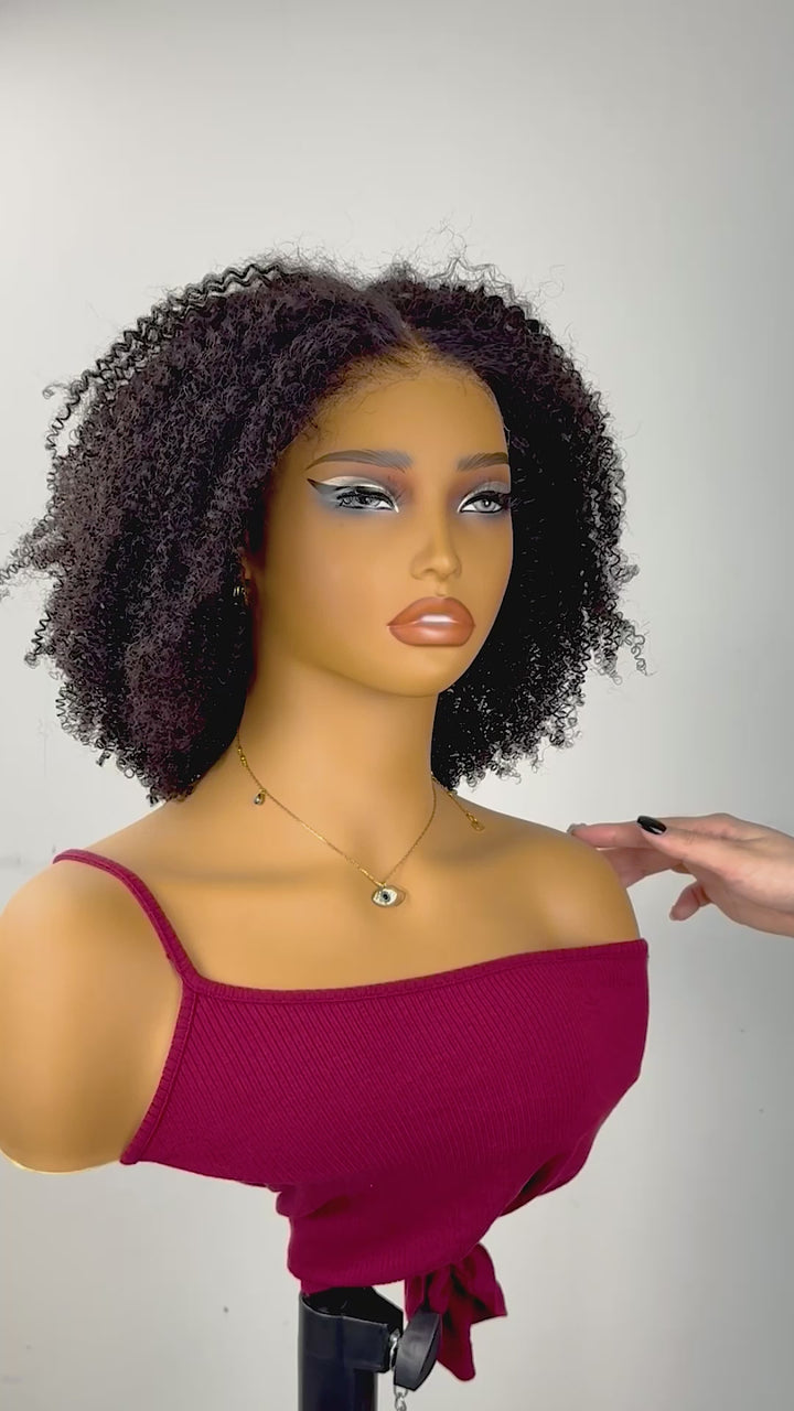 Perruque Afro Kinky Curly 6x4 pré-assemblée et transparente en dentelle sans colle 