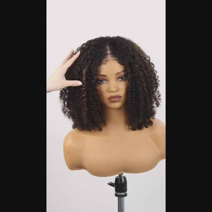 4x4/7x5 Lace Highlights Balayage Layer Cut 4C Edges Hairline Coily Curly Short Bob Glueless Wig Human Hair