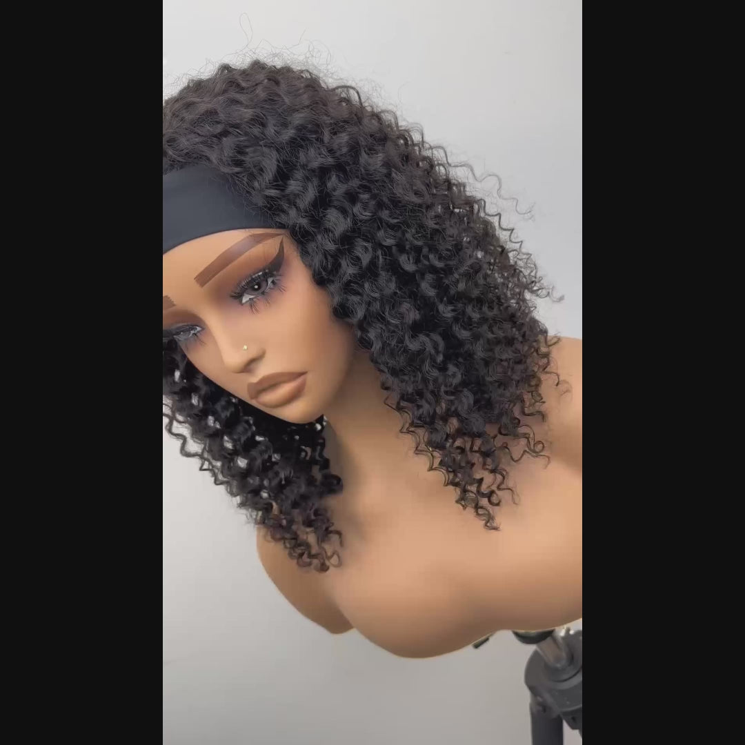 Kinky Curly Glueless No Lace Headband Long Wig 100% Human Hair