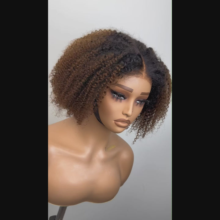 Afro Kinky Curly Ombre Chocolate 6x4 Pre-Everyhthing & Transparent Lace Wear Go Glueless Wig