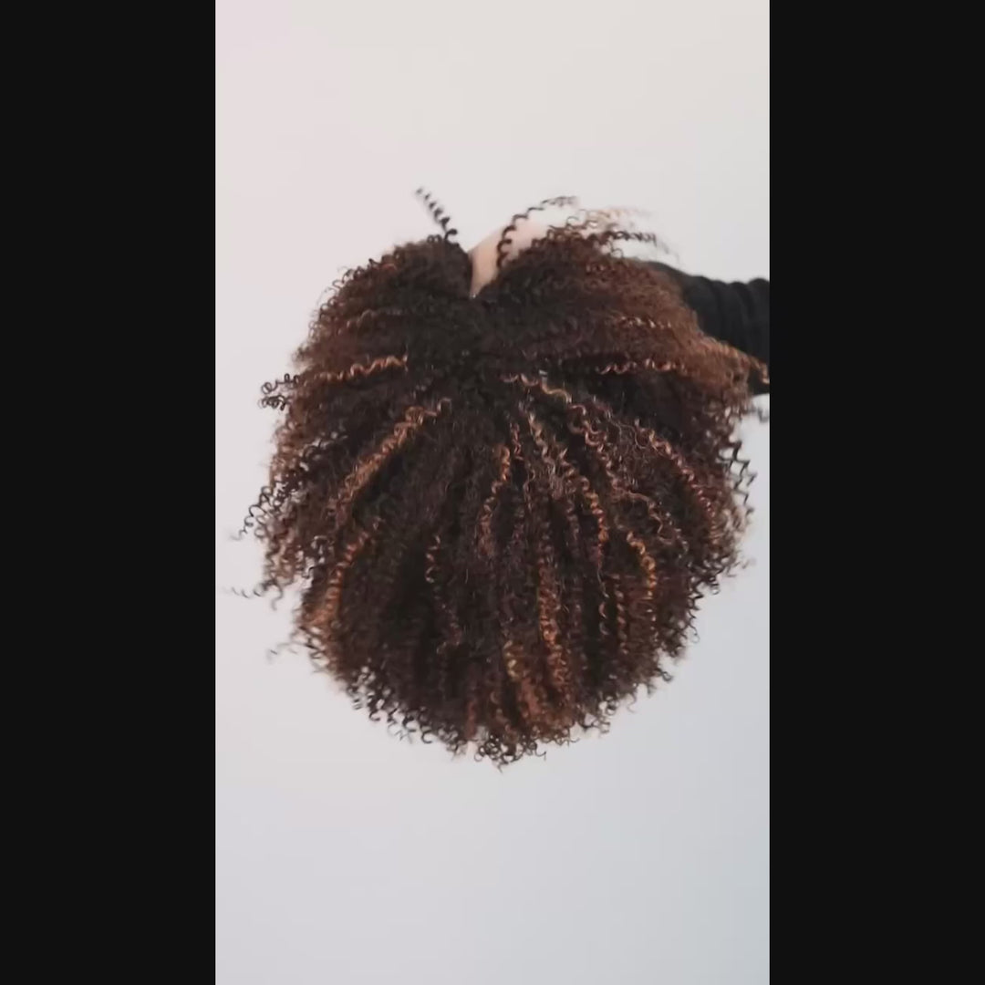 No Lace Cinnamon Dusk Afro Curly with Bangs Wig 100% Human Hair