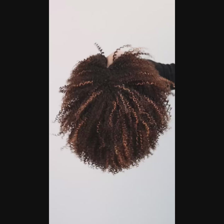 No Lace Cinnamon Dusk Afro Curly with Bangs Wig 100% Human Hair