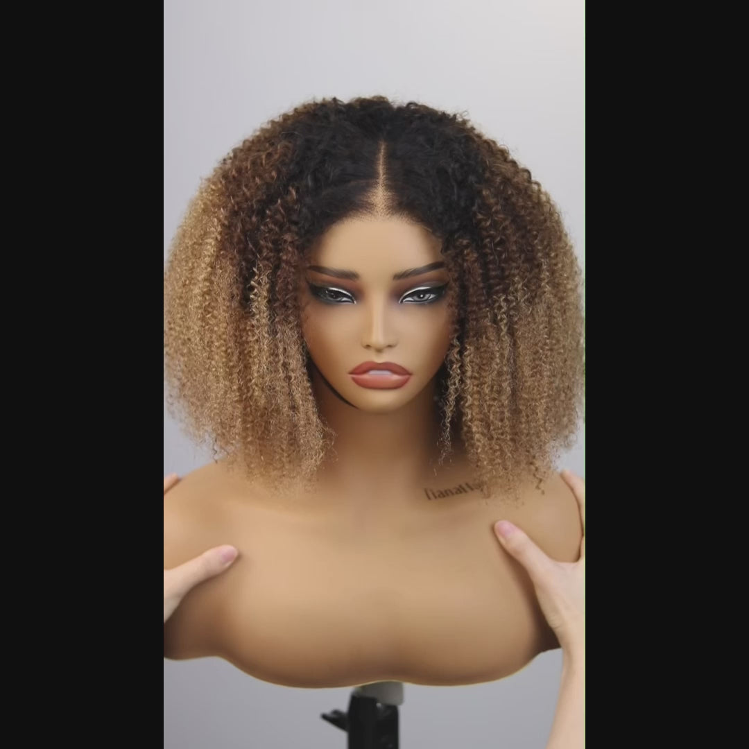 6x4 Transparent Lace Afro Kinky Curly Ombre Blonde Pre-Everyhthing Wear Go Glueless Wig