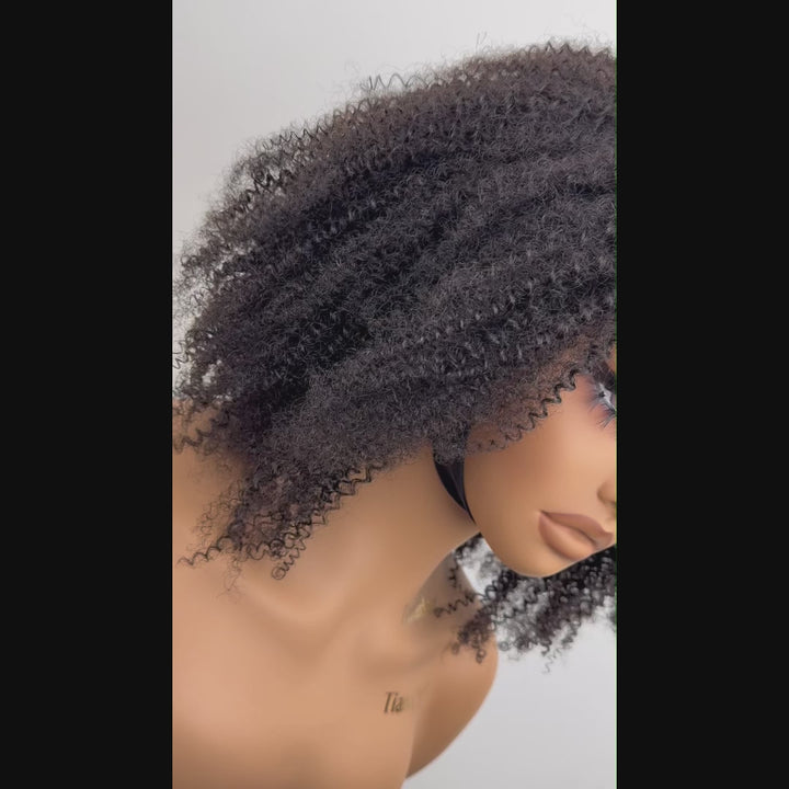 Perruque Afro Kinky Curly 6x4 pré-assemblée et transparente en dentelle sans colle 