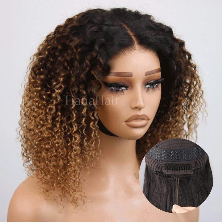 Perruque Afro Kinky Curly 6x4 pré-assemblée et transparente en dentelle sans colle 
